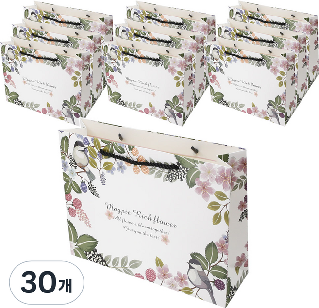 리드홈 사랑스러운 플로랄 코팅 쇼핑백 중, 혼합색상, 30개