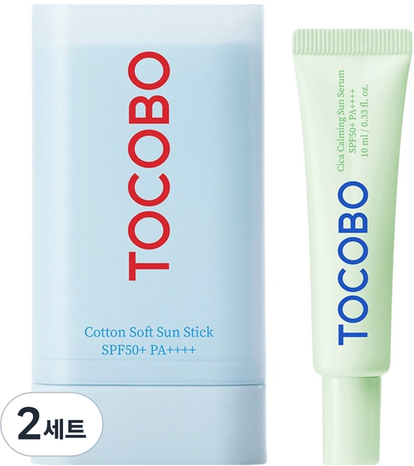 TOCOBO 棉花柔軟防曬棒 SPF50+ PA++++ 19g+積雪草鎮靜防曬精華 10ml組, 2套
