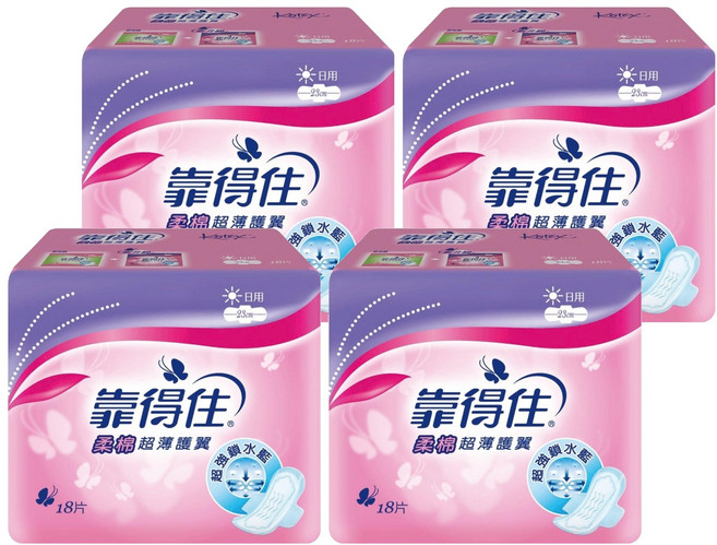 Kotex 靠得住 棉柔系列 柔棉超薄護翼衛生棉 日用, 23cm, 18片, 4包