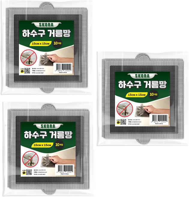 스코라 초강력 욕실 하수구 거름망 사각형 10p, 3개