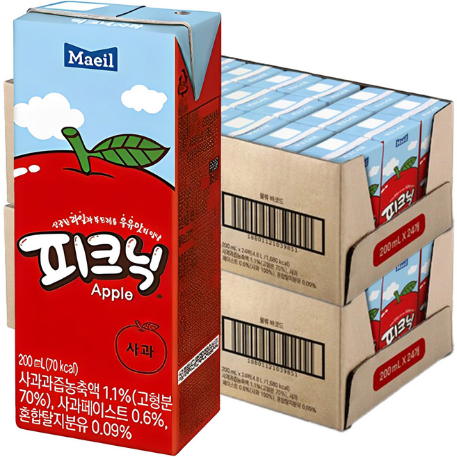 피크닉 사과 주스, 200ml, 48개