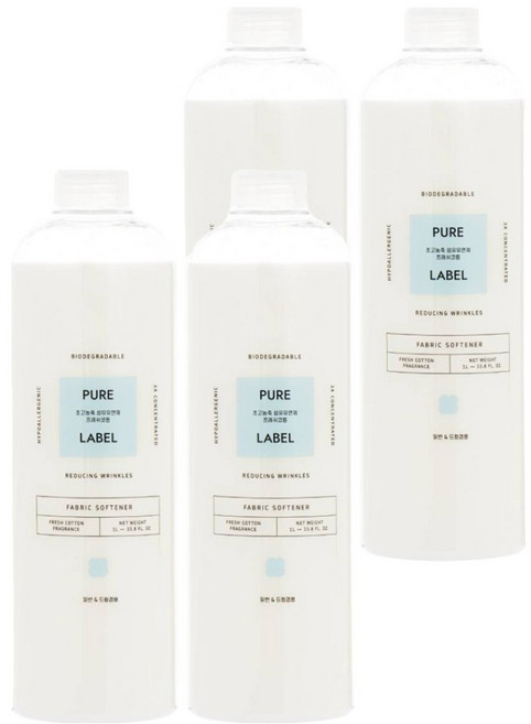 퓨어라벨 초고농축 섬유유연제 프레쉬코튼, 4개, 1L