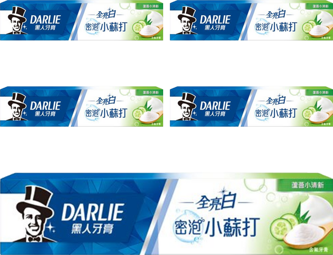 DARLIE 好來 全亮白 密泡小蘇打牙膏 蘆薈小清新 細緻綿密泡沫 雙倍分解牙齒色斑, 140g, 5條