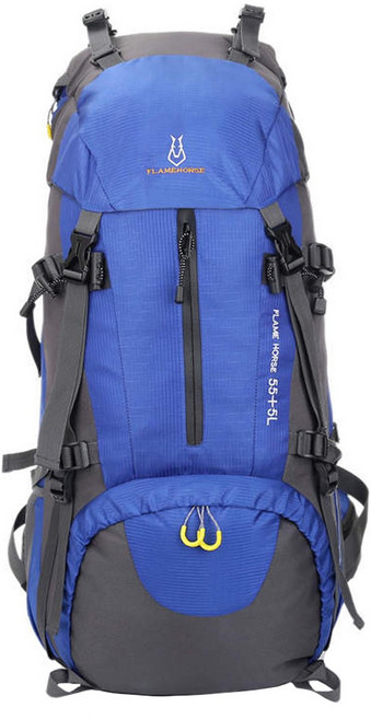 Flamehorse 60L 多功能戶外登山包 超大容量 透氣排汗 耐磨抗撕裂 後背鋁合金鋼板支撐, 藍色