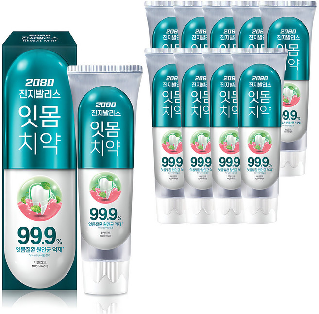 2080 진지발리스 허벌민트 잇몸치약, 150g, 10개