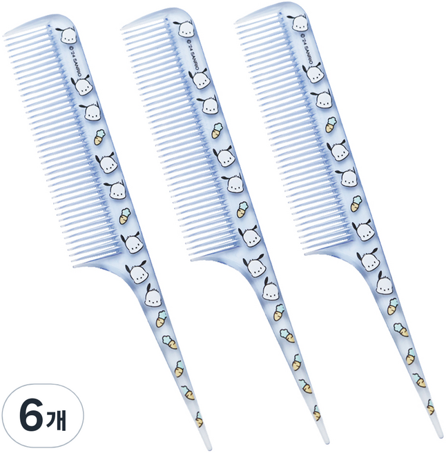 뷰티홈 산리오캐릭터즈 미니 꼬리빗, 6개, 포차코 투명 블루
