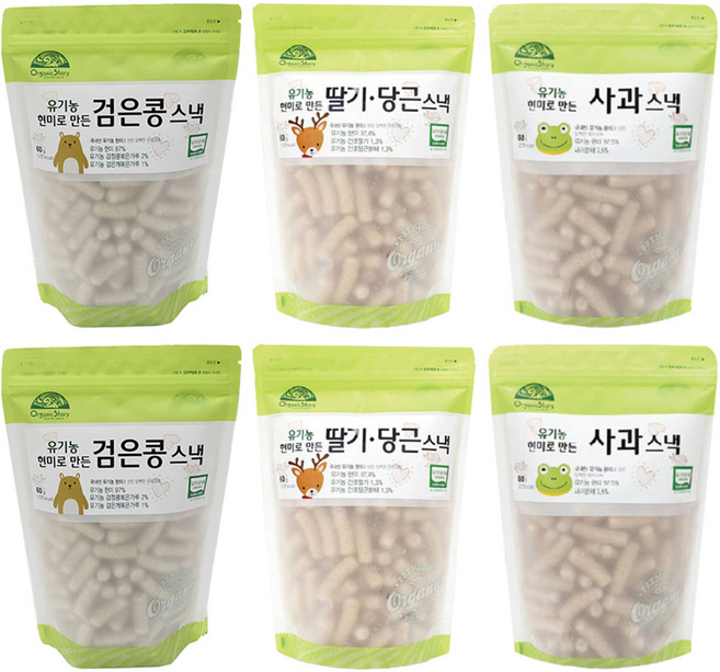 OrganicStory 유기농 현미로 만든 스낵 3종 세트, 2세트, 딸기당근맛, 사과맛, 검은콩맛, 60g