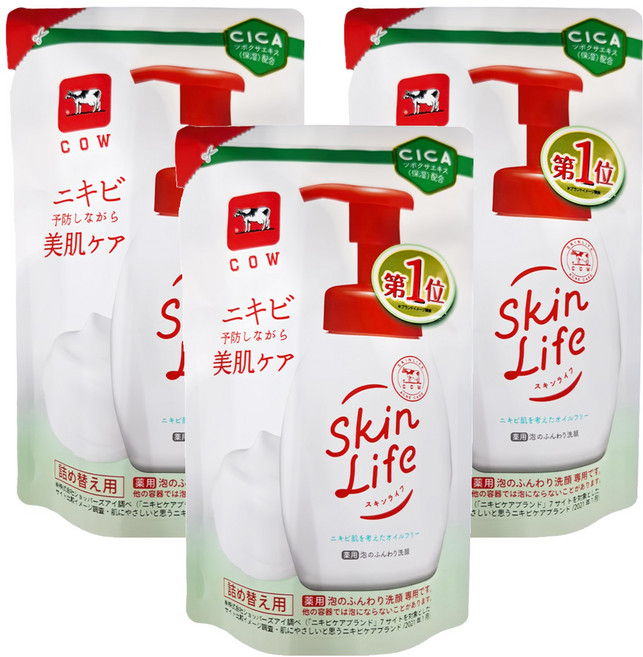 COW STYLE 牛乳石鹼 Skin Life 滋卿愛 泡洗顏補充包, 140ml, 3包