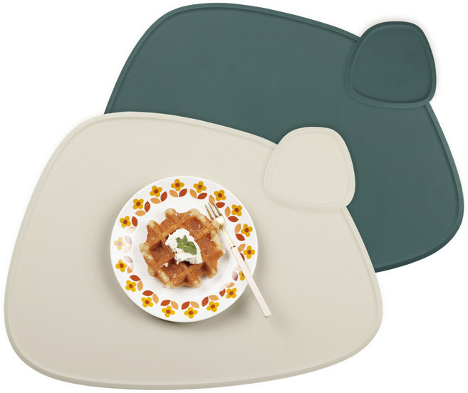 인콕 실리콘 테이블매트 + 티코스터 세트, 크림베이지 + 올리브그린, 42.5 x 32 cm, 2세트