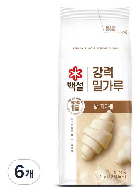 백설 강력 밀가루, 1kg, 6개