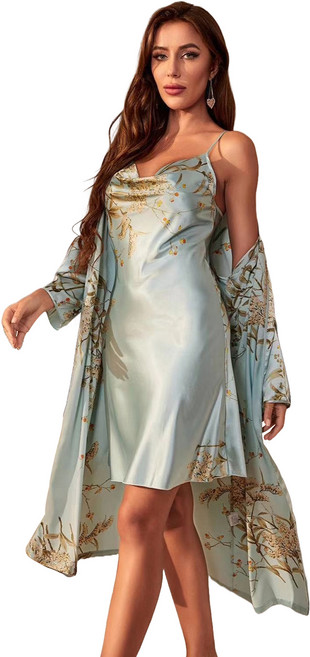 원이네 여성용 실크 슬립 + 샤워가운 세트 XL, 라이트민트, 1세트