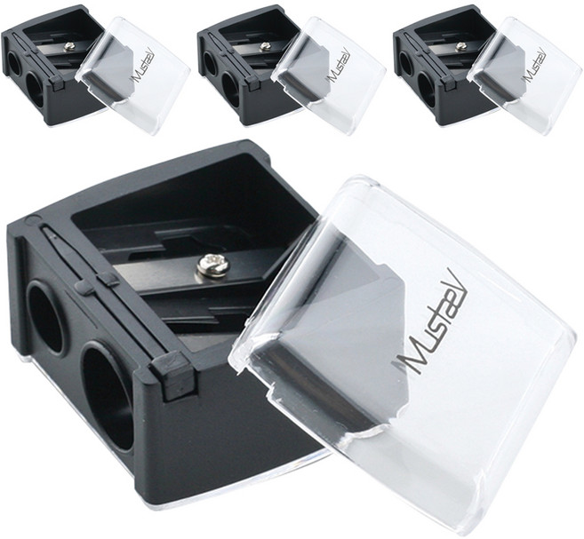 머스테브 듀얼 펜슬 샤프너 2홀 8mm 12mm, 블랙, 4개