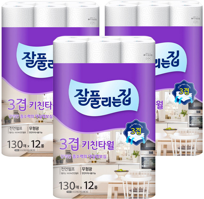 잘풀리는집 천연펄프 키친타올, 130매, 36개