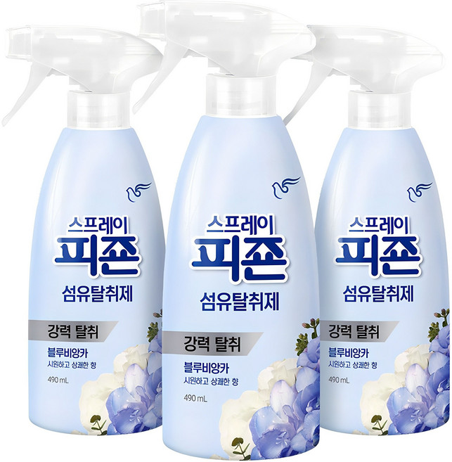 피죤 스프레이 섬유탈취제 블루비앙카 본품, 3개, 490ml