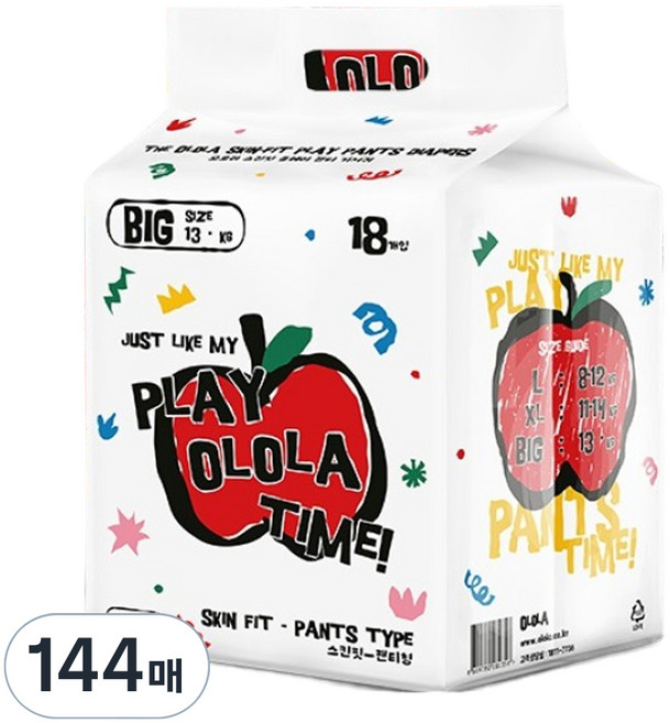 OLOLA 스킨핏 플레이 팬티형 기저귀 아동공용, 점보형(2XL), 144매