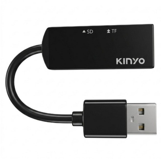 Kinyo 迷你雙槽讀卡機 17 x 9 x 44mm 線長85mm 13g, KCR-219, 黑色, 1個
