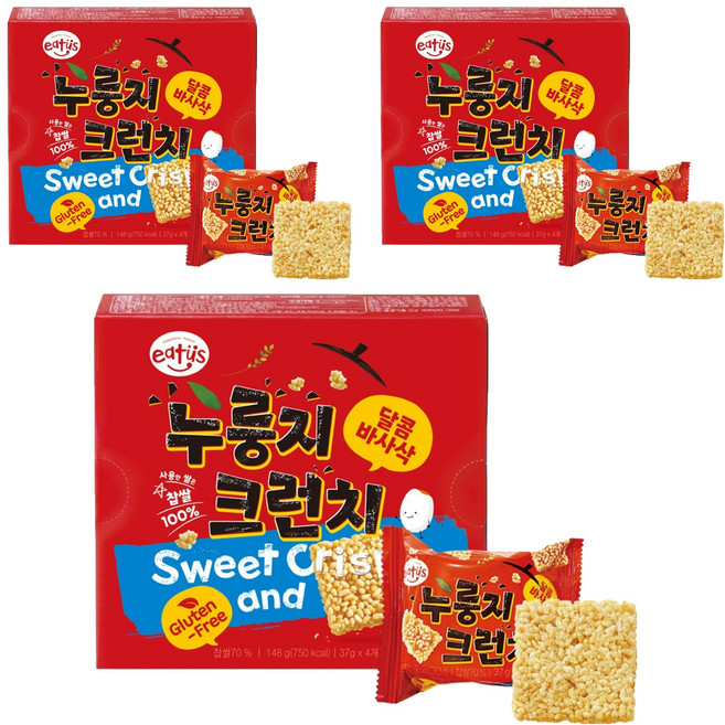이더스 누룽지 크런치 4p, 148g, 3개