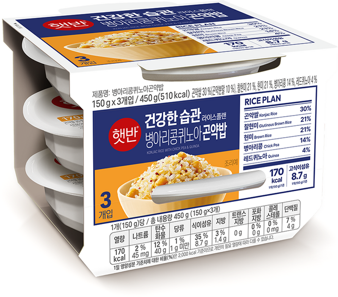 CJ Hetbahn 鷹嘴豆藜麥蒟蒻飯, 3個, 150g