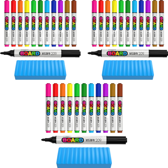 PENMAX 白板筆 209 12色 + 板擦, 粉紅色,紅色,橘色,黃色,淺綠色,綠色,藍色,深藍色,紫色,棕色,栗色,黑色, 3個