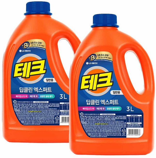 테크 딥클린 엑스퍼트 뉴 액상세제 본품, 3L, 2개