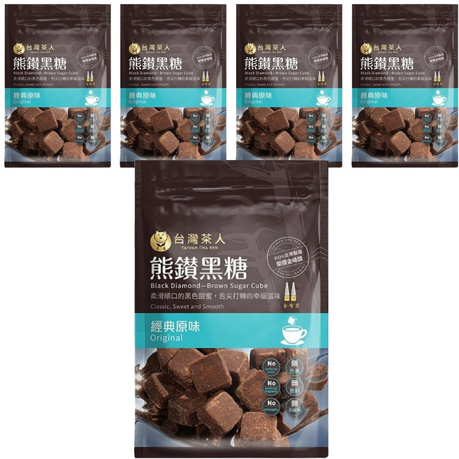 台灣茶人 熊鑽黑糖磚 經典原味, 136g, 5袋