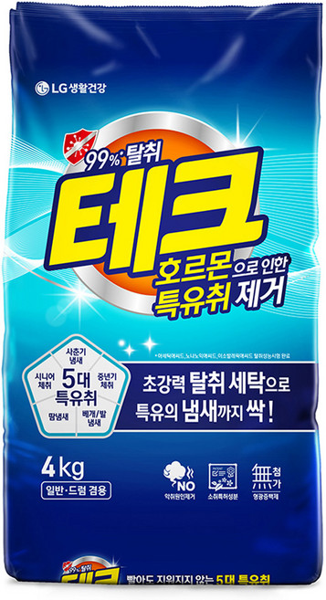 테크 호르몬으로 인한 특유취 제거 분말세제 리필, 4kg, 1개