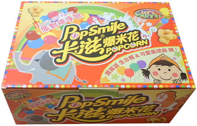 Pop-Smile 卡滋 爆米花派對箱 附生日帽 + 可愛氣球組 30包, 360g, 1盒