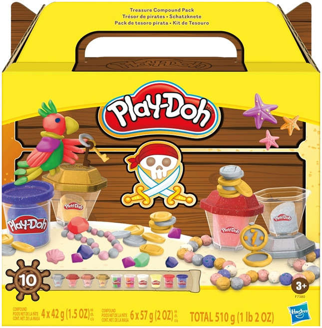 Hasbro 孩之寶 Play-Doh 培樂多 閃亮黏土提盒, 海盜尋寶 多色, 510g, 1盒