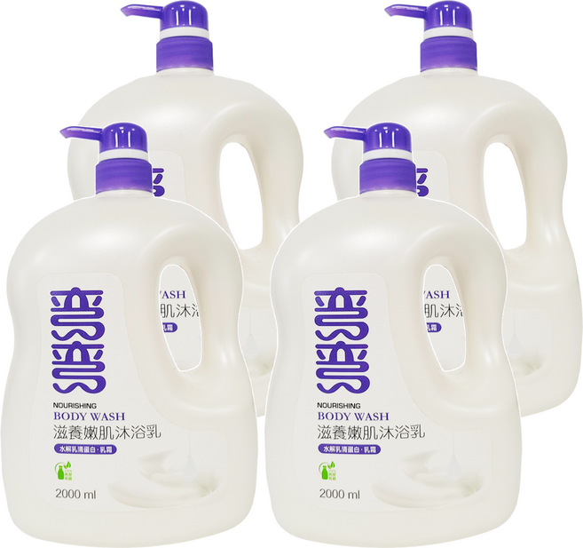 美琪 彎彎 沐浴乳 滋養嫩肌, 2L, 4瓶