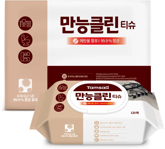 탐사 만능클린 티슈 120매 MB원단 에탄올 함유 항균 99.9%, 4세트 - 쿠팡