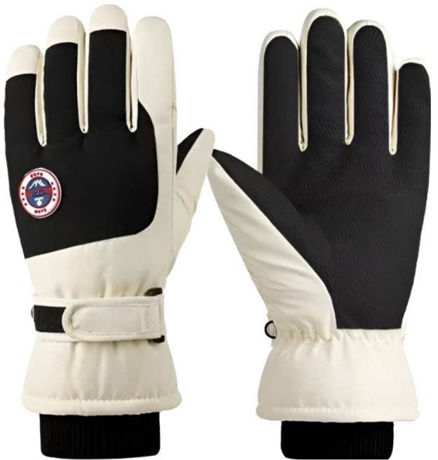 씨제이이 남성용 방한 방수 스마트폰터치 스키장갑 양손착용 세트, 블랙 + 바닐라, 1세트