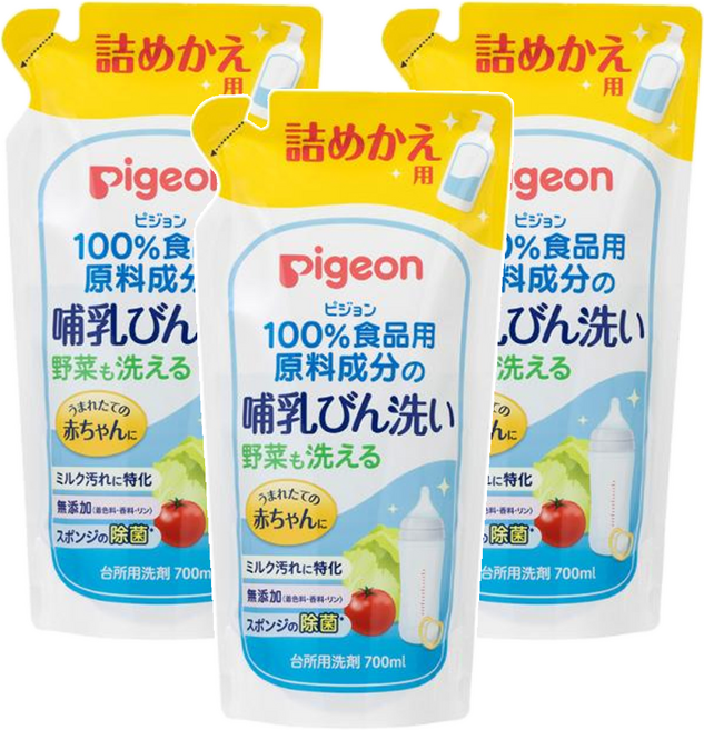 pigeon 貝親 奶瓶蔬果清潔劑 補充包, 700ml, 3包