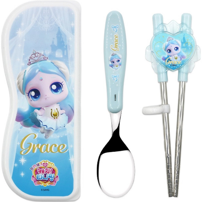 르번 아동용 사뿐핑 프린세스 캐치티니핑 스푼 + 양손 교정젓가가락 + 케이스 세트, 혼합색상, 1세트, 케이스 + 스푼 + 교정젓가락