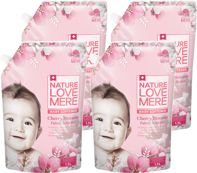 NATURE LOVE MERE 嬰兒衣物柔軟精補充包, 1組, 1.3L, 4包