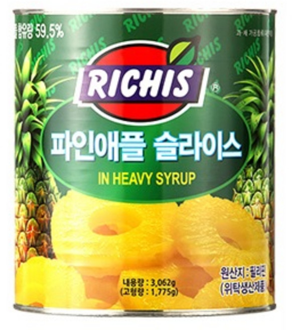 리치스 파인애플슬라이스 캔, 3.062kg, 1개