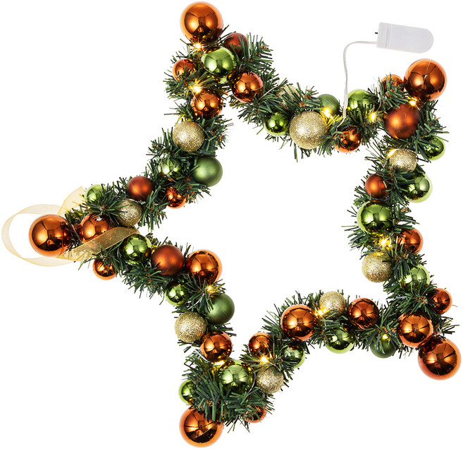 별모양 크리스마스 리스 LED 전구 세트, Copper + Lt Green + Green, 지름 40cm, 1개