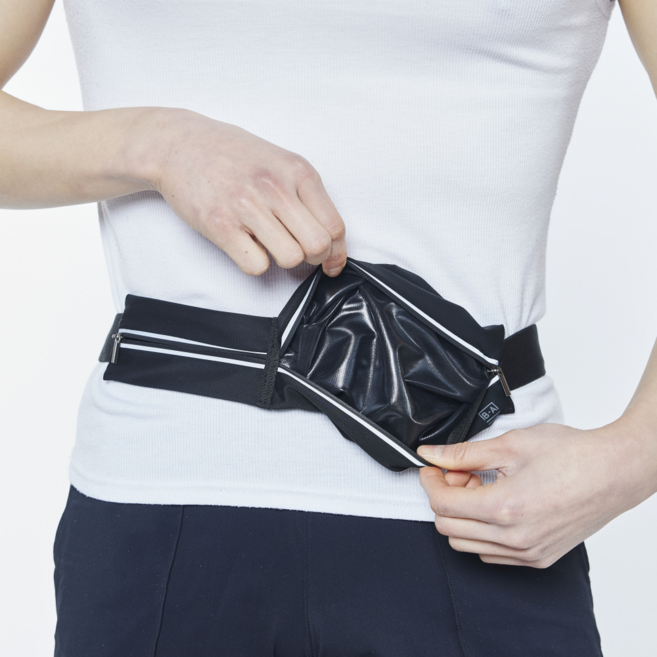 비안 착붙 2포켓 분리수납 방수 러닝벨트, 블랙, 1개