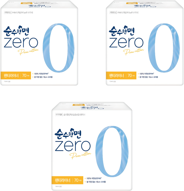 순수한면 제로 순면 뉴 팬티라이너, 슈퍼롱, 70개입, 3개