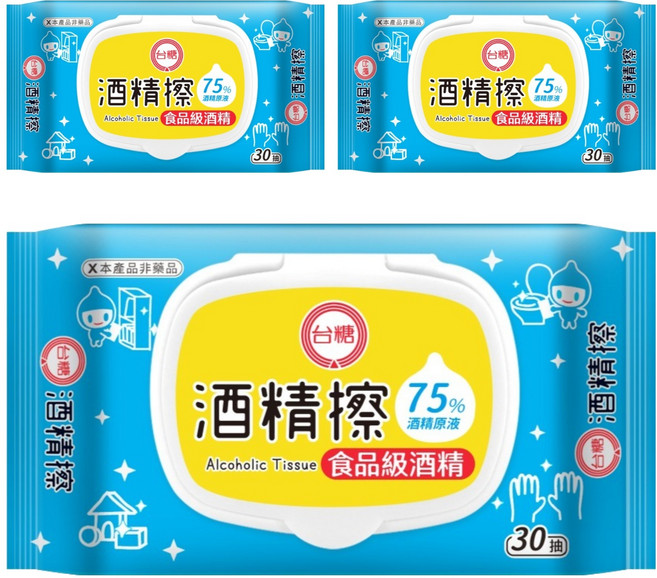 台糖 75%酒精擦 掀蓋包, 1入, 3包