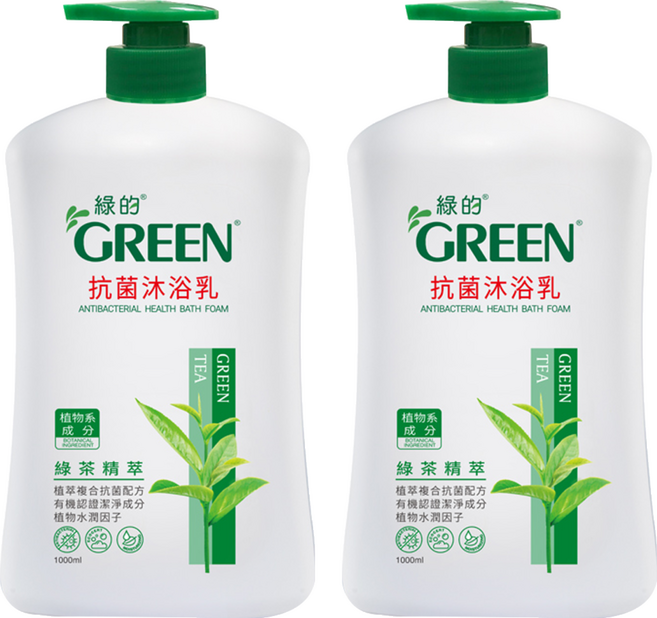 GREEN 綠的 抗菌沐浴乳 綠茶, 1L, 2瓶