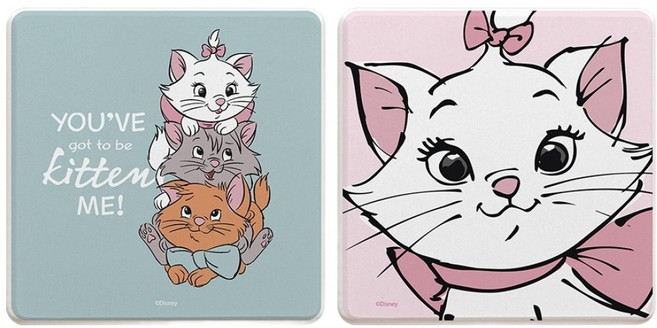 收納王妃 迪士尼 珪藻土杯墊 方 2入, 大臉瑪麗貓 綠色 + 粉紅色, 1組