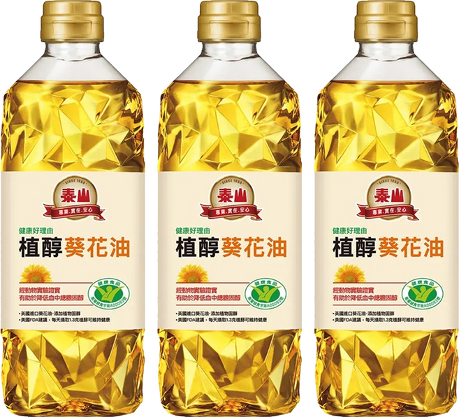 TAISUN 泰山 健康好理由 植醇葵花油, 600ml, 3瓶