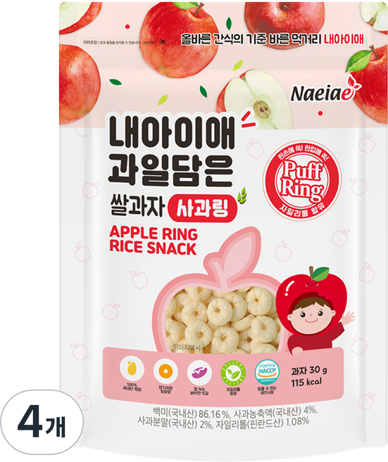 내아이애 과일담은 자일리톨 쌀과자, 사과, 30g, 4개