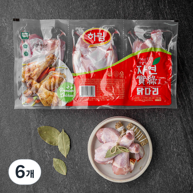 하림 자연실록 무항생제 인증 닭다리 북채 (냉장), 500g, 6개