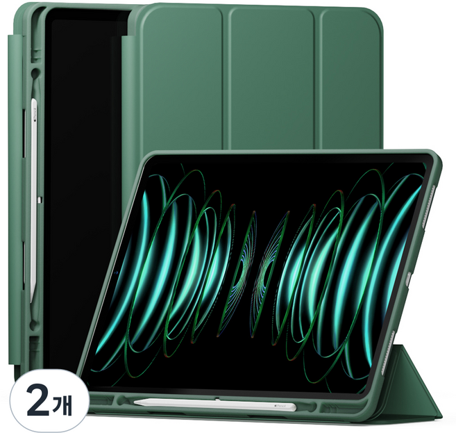 신지모루 스마트커버 펜슬 수납 태블릿 케이스, 딥그린, 2개