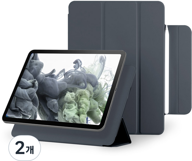 구스페리 마그네틱 폴리오 애플펜슬 커버 아이패드 케이스, 다크그레이, 2개