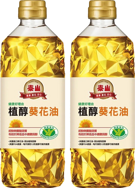 泰山 健康好理由 植醇葵花油 簡易掀蓋設計 單手倒油, 600ml, 2瓶