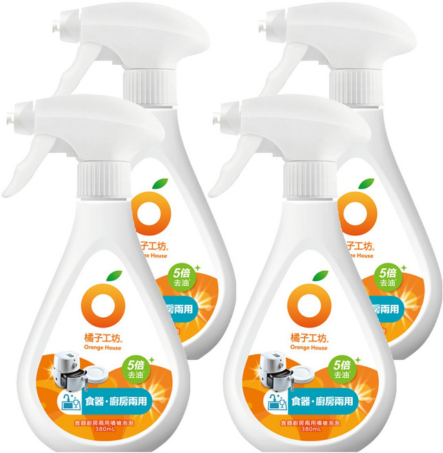 Orange House 橘子工坊 食器廚房兩用噴槍泡泡, 380ml, 4瓶
