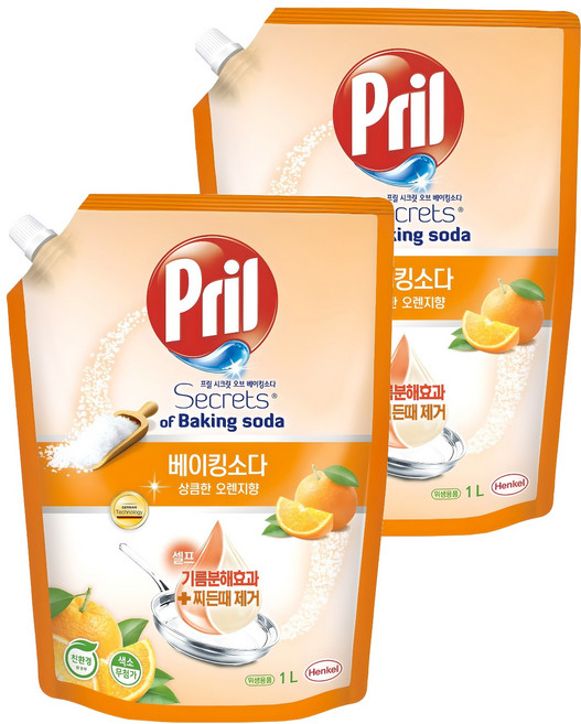 프릴 시크릿오브 베이킹소다 주방세제 상큼한 오렌지향, 1L, 2개