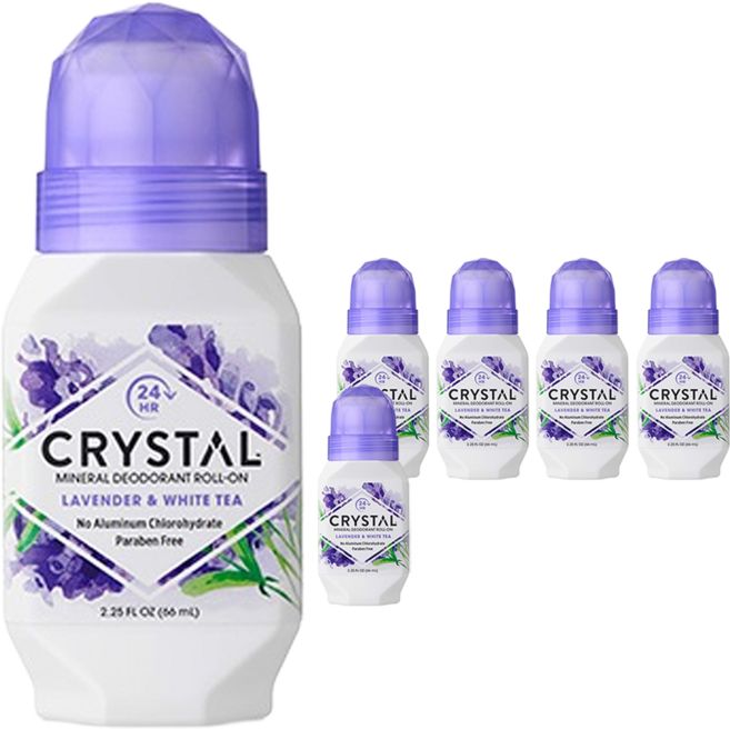 크리스탈 바디 데오드란트 롤온타입 라벤더 & 화이트티, 6개, 66ml
